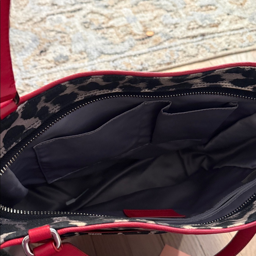 Coach Ocelot / Leopard Signature Print Tote with Red Leather Details - Picture 4 of 5